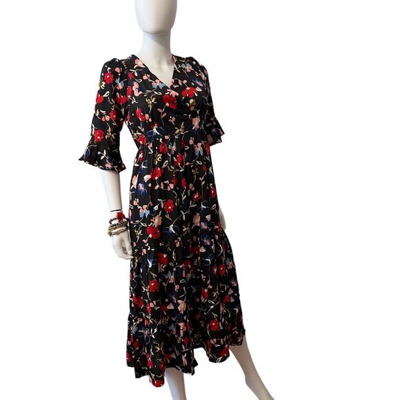 Hayden Boutique Black Floral Trumpet Sleeve Maxi Dress, S NWT - Picture 1 of 6